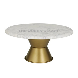 Aluminum Metal With Marble <b>Top</b> Round Shape <b>Gold</b> Finish Decorative <b>Cake</b> Stand Modern Handmade Party Accent - Product Image 1