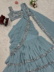 Premium Prêt-à-porter Georgette Lehenga Saree Artisan Elegance pour les mariages Exclusif pour les boutiques Prix de gros - Product Image 6