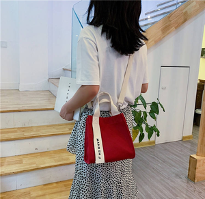 Bolsa de mensajero para mujer de lona de algodón rosa pequeña al por mayor de primera calidad con logotipo impreso personalizado - Product Image 5