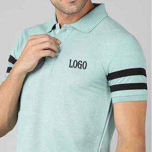 Plain blank men <b>Tshirts</b> with embroidered logo polo collar stripes on sleeve style 3 button closure golf polo shirts - Product Image 4