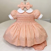 Jiefute Vente en gros Vêtements pour enfants smockés sur mesure Robe smockée à la main pour filles Combinaison florale pour bébé Bloomer Ensemble 3 pièces en coton