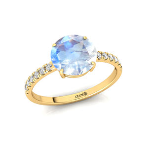 Classique Designer Rond À Facettes Coupe Naturel Arc-En-Ciel Pierre De Lune Et Coupe Ronde Solitaire Diamant Halo Solitaire Anneaux en Or Pur 18K - Product Image 6