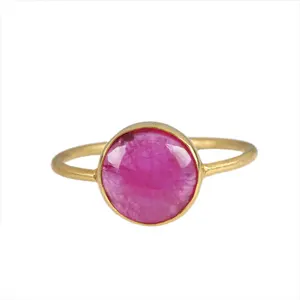 Nhẫn Đá Quý Vàng 14K Màu Trơn Bán Buôn Trang Sức Xuất Khẩu Nhẫn Đính Hôn Ruby Tự Nhiên Thời Trang Vàng 14K Trang Sức Tinh Xảo