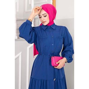 Robe Hijab Longue à Demi-Boutons Saxe - Product Image 2