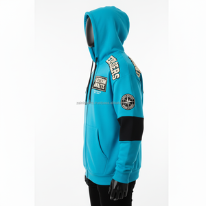 Sudadera con capucha y cremallera de lana pesada, doble Color, Azul, Negro, Panel, ropa de calle, logotipo personalizado, bordado y diseño de parche, sudadera básica con cremallera - Product Image 5