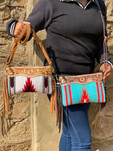 Sac à bandoulière en cuir usiné aztèque de Style occidental Vintage multicolore franges sac à main à bracelet Vintage femmes sac de couverture de selle - Product Image 2