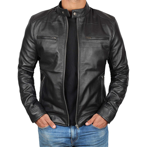 Veste d'hiver pour homme en cuir PU et denim, style motard coréen, coupe ajustée, col montant, manches longues, séchage rapide, respirante - Product Image 4