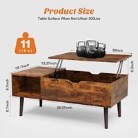 Table basse moderne pliable avec plateau relevable, étagère de rangement et compartiment caché, en bois brun, pour salon et salle à manger