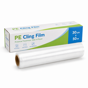 Rouleau de film PE flexible commercial de 30 cm x 150 m, 20 microns, pour la restauration, pour les aliments pour animaux et l'huile d'olive, matériau BOPP - Product Image 1
