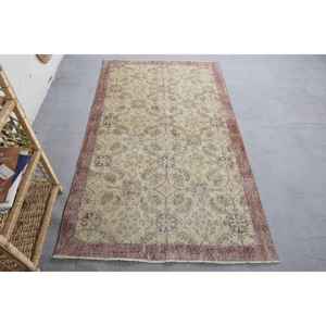 พรมขนแกะสไตล์ตุรกีโบราณสีเบจสีน้ำตาลแฮนด์เมดเป็นมิตรต่อสิ่งแวดล้อมพรมยางขนาดกลาง3.7x6.5ฟุต - Product Image 1