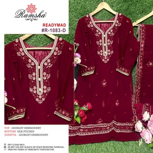 Traje de Pakistán ready made de diseñador de bordado Georgette floreciente de aspecto elegante de proveedor indio a precio a granel - Product Image 5