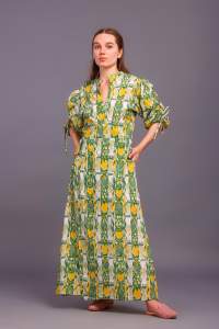 Vestido Maxi de Verano y Otoño para Mujer, Estilo Dulce, Cintura Natural, Algodón Voile Estampado a Mano en India, Ecológico, Estampado Floral Elegante - Product Image 3