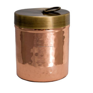 Pot en cuivre pur martelé avec couvercle en laiton récipient en métal pour votre cuisine salle de bain bureau ou école stockage boules de coton ou qtip - Product Image 1