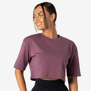 Top corto de mujer de ciruela más vendido, hombros caídos, manga corta, suave, elástico, ajuste elegante para verano, Yoga informal ecológico - Product Image 6
