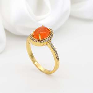 <b>Boho</b> Carnelian Halo Brass <b>Ring</b> 18k Gold Plated Dainty Vintage Sparkle Wholesale <b>Ring</b> For Women - Product Image 4