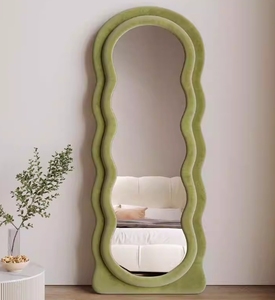 Hot bán tùy chỉnh nhà máy BSCI sedex không thường xuyên màu be trắng vải gỗ lượn sóng Khung nhà sàn thường vụ gương - Product Image 3