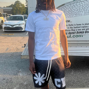 Les ventes de printemps sont populaires Impression de pantalon personnalisé Jambe lettre florale Impression en détresse et strass Shorts décontractés en coton pour hommes - Product Image 3