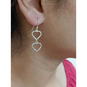 925 <b>Solid</b> Sterling <b>Silver</b> Dual Heart Drop <b>Earrings</b> for Girls Minimalist Design with Elegant <b>Silver</b> Dangle - Product Image 6