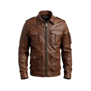 <b>Men</b>’s Waxed Brown <b>Biker</b> Leather <b>Jacket</b> - Product Image 1