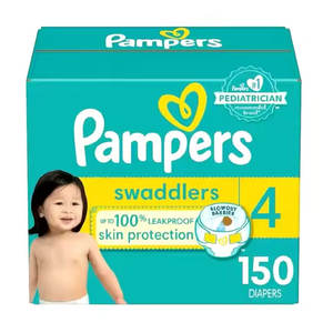 Para pañales desechables para bebés Pampers Swaddlers, tamaño 4, suministro ultra suave para un mes (150 unidades) - Product Image 1