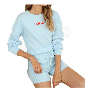 Wholesale <b>Women's</b> Hoodless Tracksuit Set <b>Long</b> Sleeve Crewneck Sweatshirt with <b>Shorts</b> Casual Fleece Lounge Wear Sportswear - Product Image 5