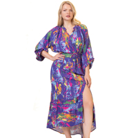 Robe courte en coton Lyra pour femmes, de haute qualité, écologique, avec ceinture, drapée, à imprimé floral numérique, décontractée, fabriquée en Turquie