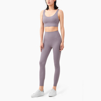 Setelan pakaian olahraga wanita, Set Yoga wanita, pakaian olahraga tanpa kelim, Set pakaian kebugaran Gym musim panas 2 potong