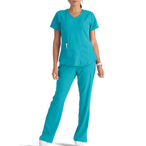 Logo personnalisé pour femmes grande taille à manches courtes infirmière gommages tissu tricoté vêtements médicaux pour les hôpitaux - Product Image 1