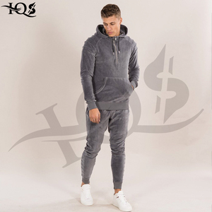 Ensemble sweat à capuche et pantalon de survêtement en velours pour homme, couleur unie, décontracté, pour l'automne, gris - Product Image 5