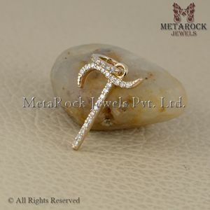 Pendentif T Initial en or massif 14k, petit bijou en T, pendentif unisexe - Product Image 2