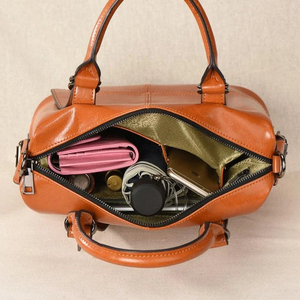 Elegante Bolso Tote de Cuero Genuino para Mujer, Color Sólido, Cierre de Cremallera, Uso Diario, Bolso Bandolera, Todas las Temporadas - Product Image 4