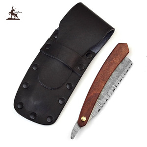 Maquinilla de afeitar recta de acero de Damasco hecha a mano, hoja de peluquero clásica, regalo de padrino personalizado de madera, cuchillos listos para afeitar de Acción de Gracias - Product Image 2