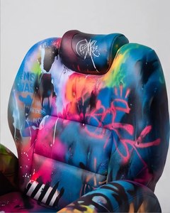 Graffiti Print Aluminum Hydraulic Barber <b>Chair</b> <b>Leather</b> Seat <b>Reclining</b> 360 Rotation Height Adjustable Modern Luxury Salon - Product Image 5