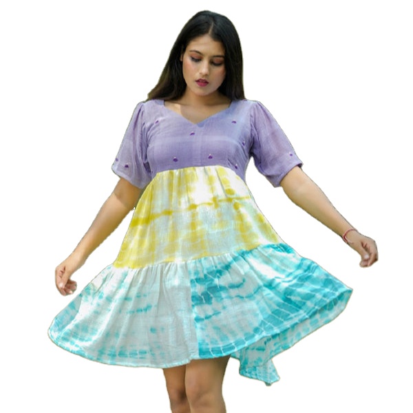 New Arrival Elegant Collection Handmade Tie Dye Short Dress Girls Short  Sleeve Knee Length Casual Wear Unique Cloth| Alibaba.com