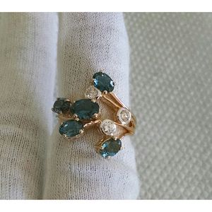 14k Gold London Blue Topaz Cluster <b>Ring</b> Trendy Princess Cut Inlay with Rhodium Plating Stylish Engagement <b>Ring</b> - Product Image 1