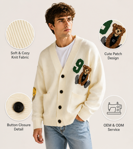 FNJIA Sweater Rajut Unisex Motif Beruang 3D, Model Korea, Gaya Santai, Longgar, Bahan Fleece Berwarna, ODM