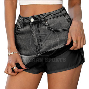 Falda de algodón ligera y transpirable de cintura regular a la moda para mujer, con dobladillo sin rematar, efecto lavado, estilo casual, longitud personalizada, para verano. - Product Image 2
