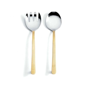 Juego de servicio de alimentos de acero inoxidable con mango dentado cuadrado, juego de servicio de ensaladas, servidores de ensalada decorativos de metal - Product Image 6
