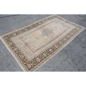 Vintage Area Rug, 4.4x7.3 ft Turkish Rug, <b>Brown</b> <b>Wool</b> Rug - Product Image 3