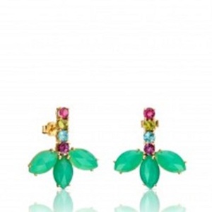 Pendientes de plata de ley 925 con forma ovalada, Gema de crisoprasa y Multi Cz, novedad - Product Image 1