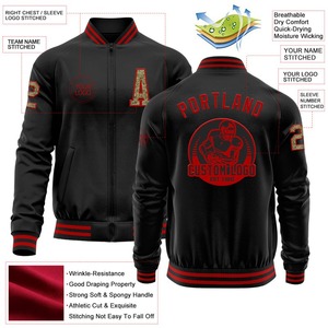 Bomber personnalisé noir camo-rouge Varsity Letterman veste à glissière coupe-vent Streetwear veste universitaire vintage pour hommes - Product Image 3