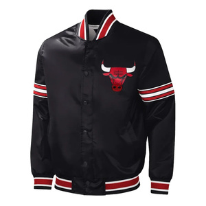 2025 Customized Design Team Chicago Bull & Number Starter bomber <b>jacket</b> / Embroidered Satin bomber <b>Jackets</b> - Product Image 5