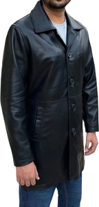 Manteau en cuir mi-long pour homme, hiver, doublure polaire, grand col, style costume, fourrure - Product Image 5