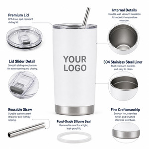Custom Logo 20oz Stainless Steel Vacuum Insulated Tumbler Slim Travel Mug <b>with</b> <b>Reusable</b> Straw and Splash Proof <b>Lid</b> for Daily - Product Image 2