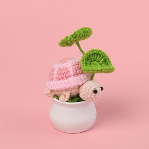 Handmade Crocheted <b>Wool</b> Turtle Doll Potted Plant Cute Ocean Cartoon Animal Desktop Ornaments Finished Textile Fabric <b>Crafts</b> - Product Image 3