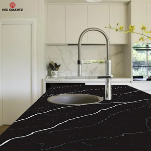 Losa de piedra de cuarzo de ingeniería de alto brillo negra Calacatta grande Premium encimera moderna para cocina isla Baño - Product Image 4