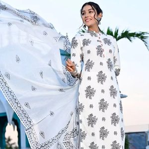 Nuevo Conjunto de Kurta, Palazzos y Dupatta de Algodón Puro, Corte Recto, Estilo A-Line, para Fiestas, Diseño de Diseñador, Más Vendido, Precio al por Mayor - Product Image 1