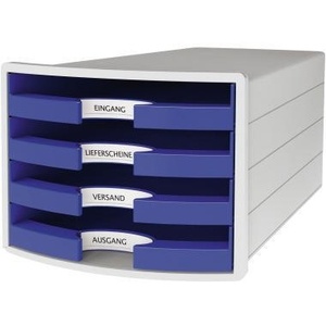 HAN IMPULS Light Gray Desktop & <b>Drawer</b> Organizer with 4 Blue <b>Drawers</b> DIN A4 & DIN C4 Sizes Polystyrene Material - Product Image 1