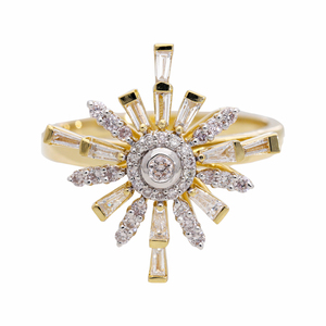 Bague Starburst en or 14K avec diamant naturel et baguette conique de 0,18 ct et diamants ronds dans un design Sunburst à lunette rayonnante - Product Image 3