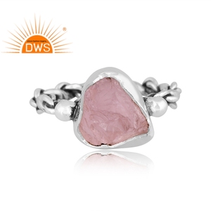 Latest Design Oxidized Sterling Silver Natural Rose <b>Quartz</b> Gemstone Stackable <b>Ring</b> Jewelry For Women Gift For Her - Product Image 2